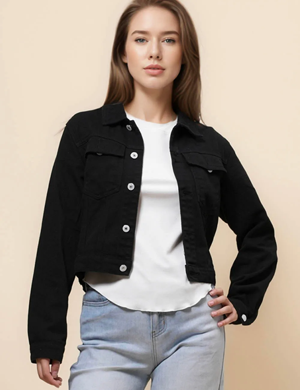 Ladies Solid Long Sleeves Turn-Down Collar Jacket 8268