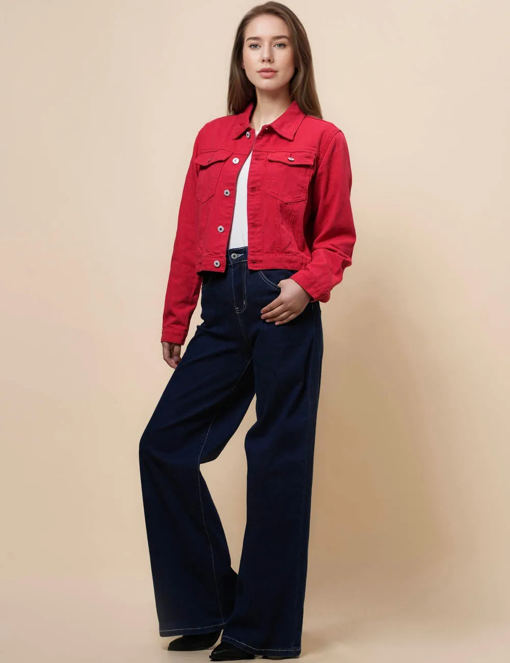 Ladies Solid Long Sleeves Turn-Down Collar Jacket 8268