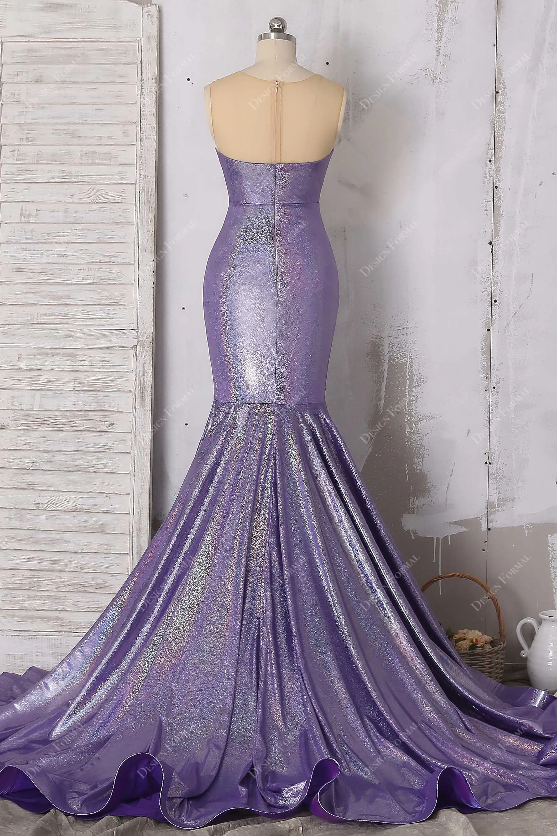 Lavender Spandex Glitter Sweetheart Dramatic Trumpet Prom Dress