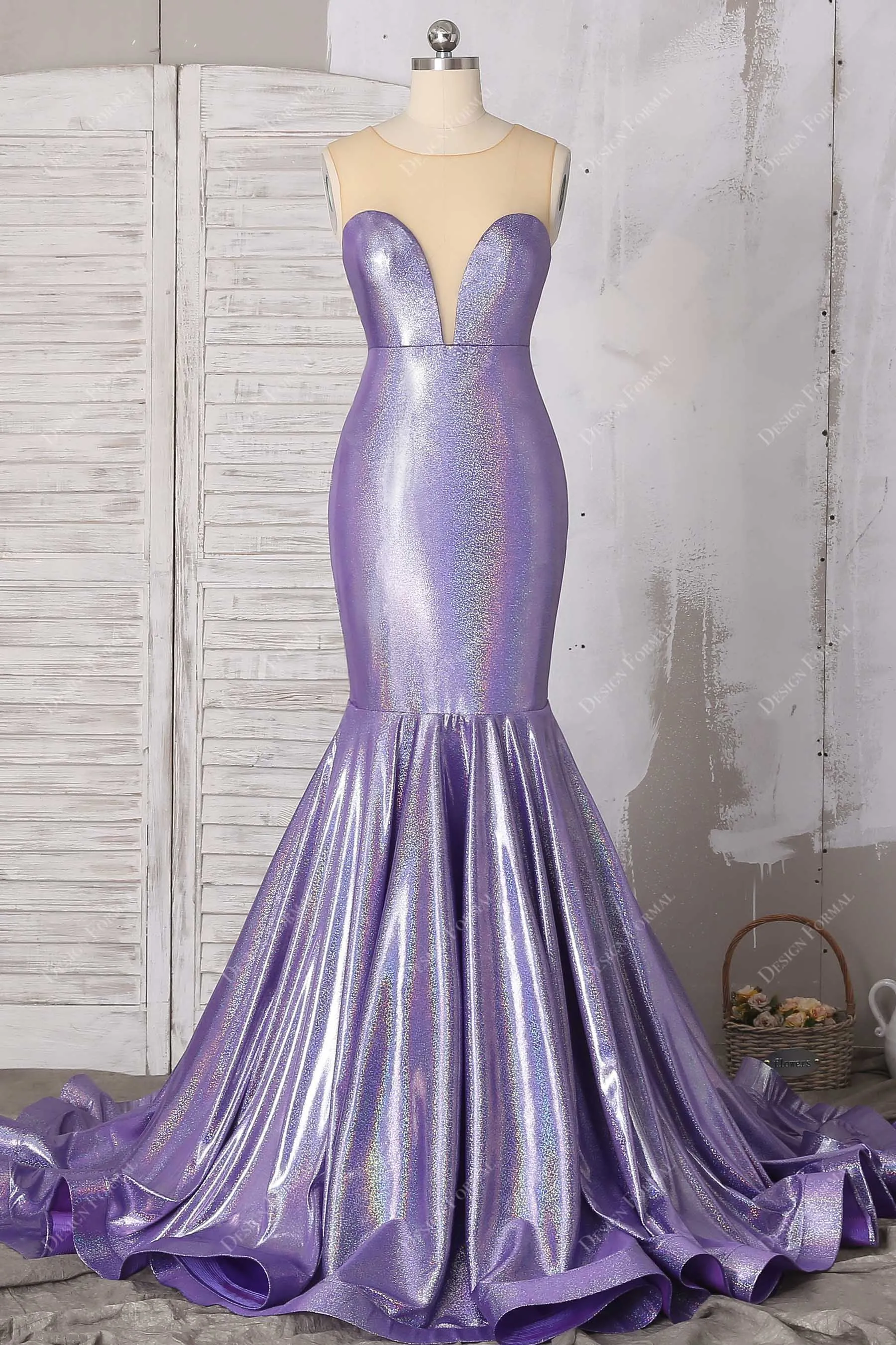 Lavender Spandex Glitter Sweetheart Dramatic Trumpet Prom Dress