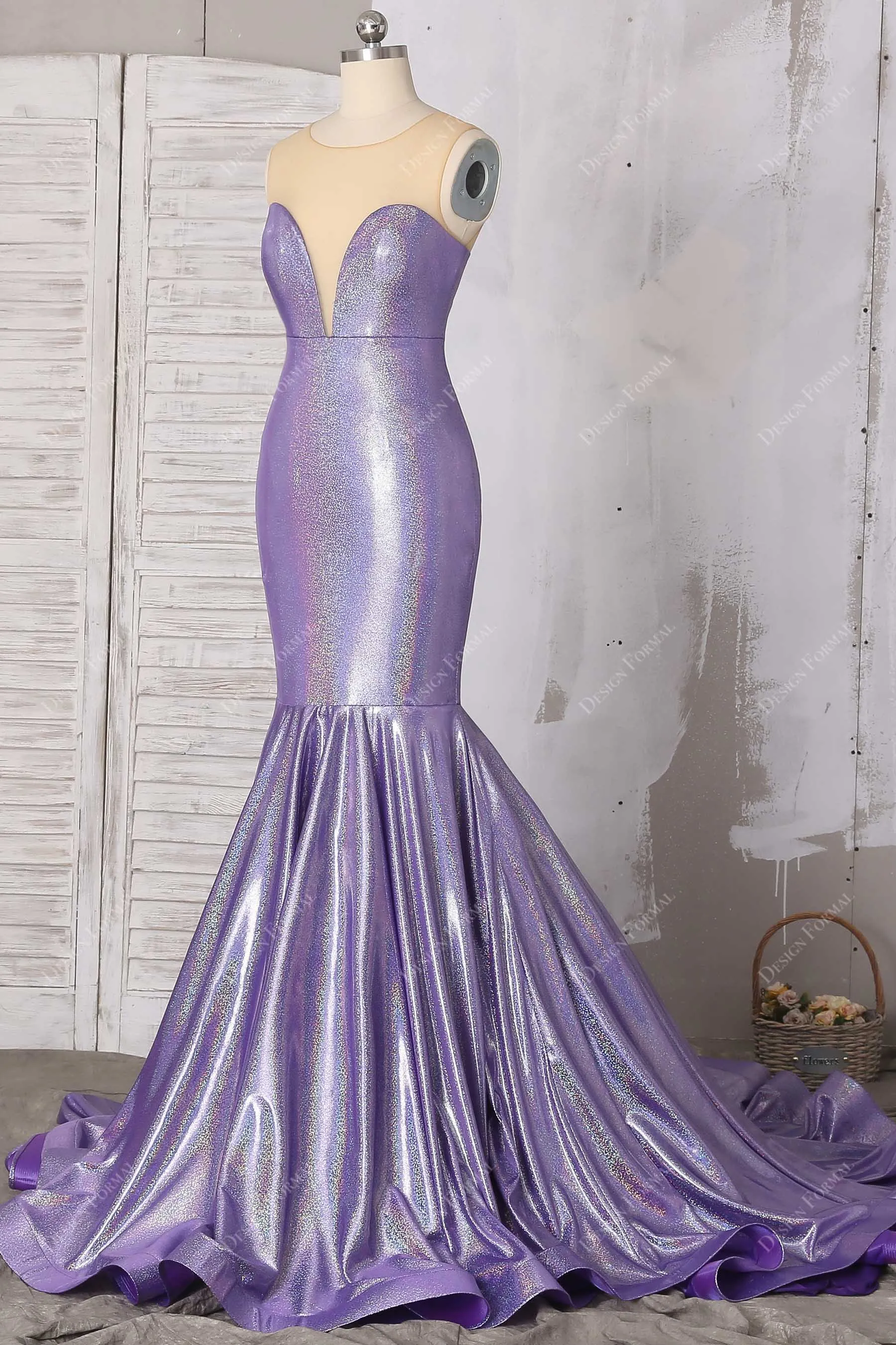 Lavender Spandex Glitter Sweetheart Dramatic Trumpet Prom Dress