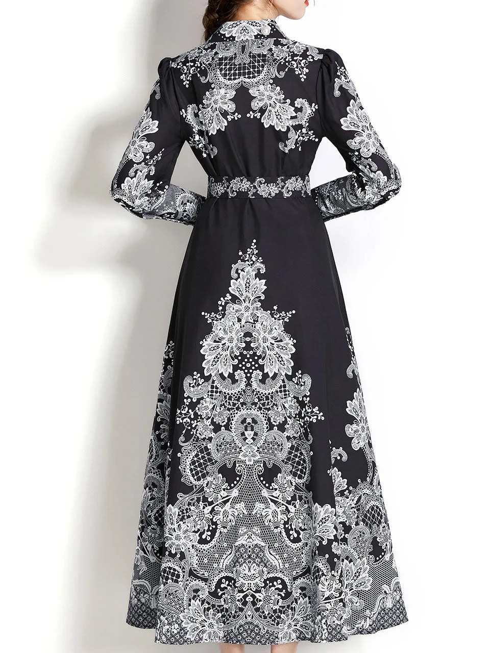 Light Blue Lapel Long Sleeved Bohemian Dress