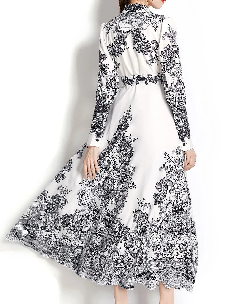 Light Blue Lapel Long Sleeved Bohemian Dress