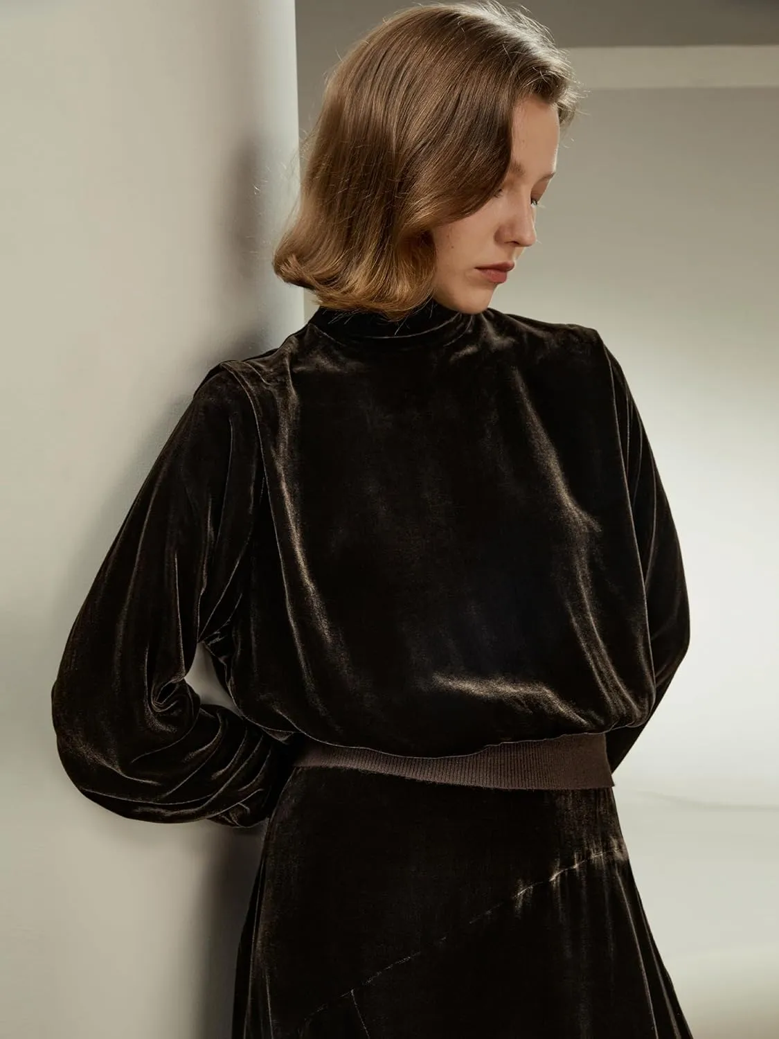 LilySilk Womens Blouse Silk Cashmere Blend Soft Turtleneck with Saddle Shoulder & Velvet for Fall Spring Fall Winter