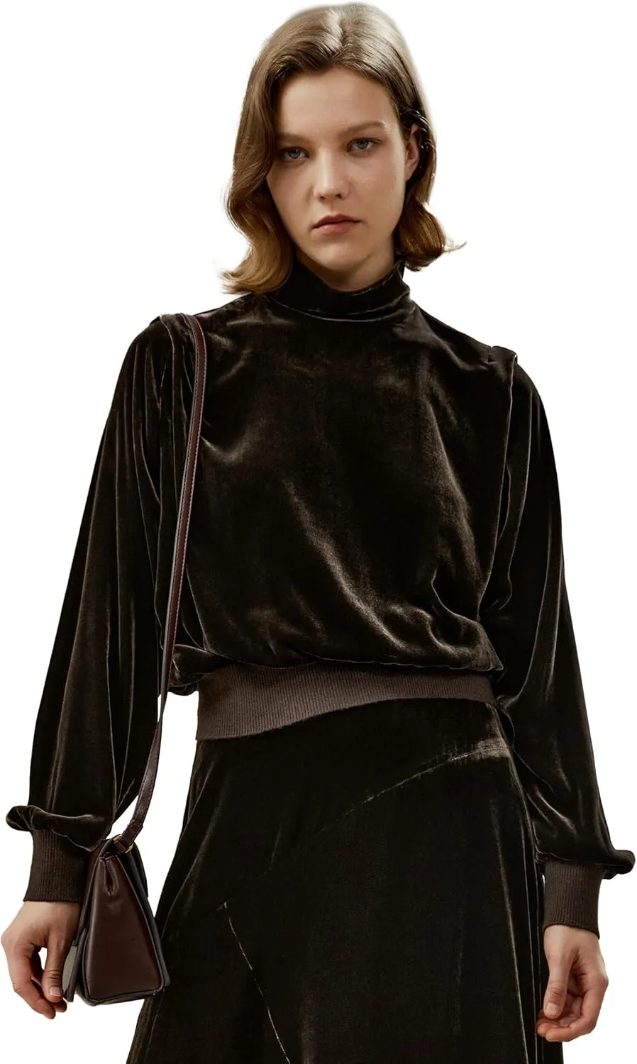 LilySilk Womens Blouse Silk Cashmere Blend Soft Turtleneck with Saddle Shoulder & Velvet for Fall Spring Fall Winter