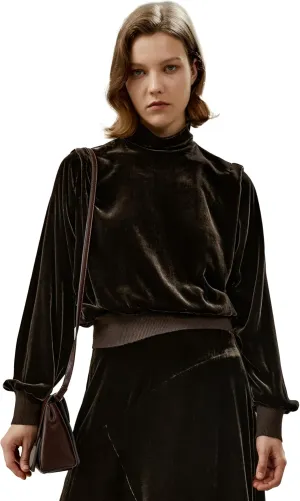LilySilk Womens Blouse Silk Cashmere Blend Soft Turtleneck with Saddle Shoulder & Velvet for Fall Spring Fall Winter