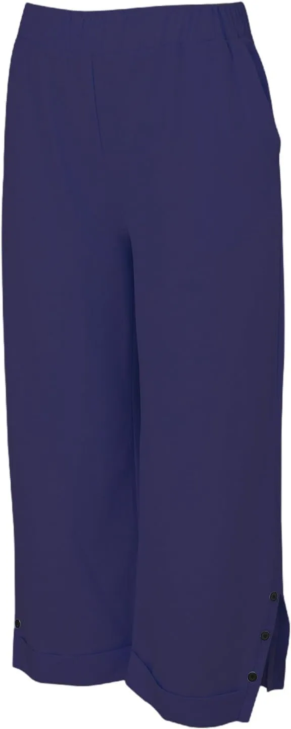 Linen Pants for Women Summer Elastic Waist Straight Leg Plus Size Crop Button Casual Beach Trousers with Pockets