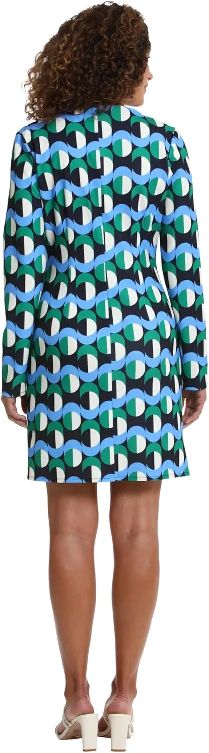 London Times Women's Twist Neck Short Crepe Long Sleeve Dress Fun Playful Polished Chic Desk to Dinner