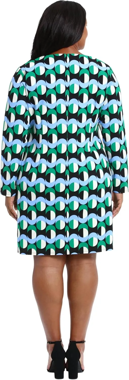 London Times Women's Twist Neck Short Crepe Long Sleeve Dress Fun Playful Polished Chic Desk to Dinner