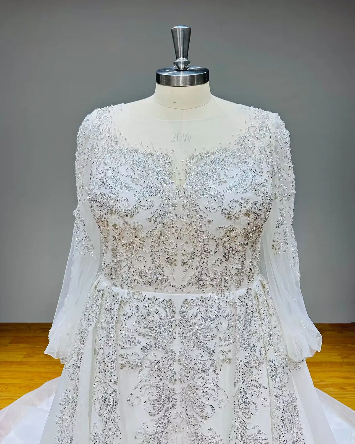 Long Sleeve Ball Gown Wedding Dress with Sequins Beading Lace and Corset Back