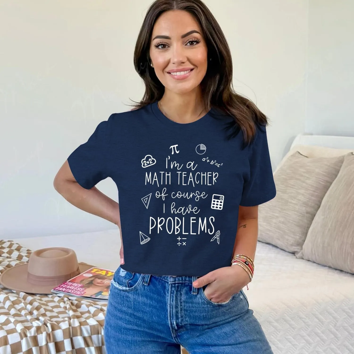 MAIHUN Math Teacher Shirt for Women Funny Teaching Tshirt Math Teacher Life Tee Tops
