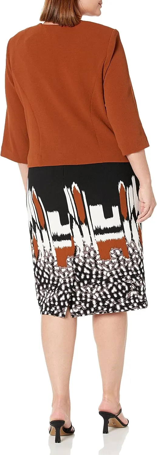 Maya Brooke Women's Plus Size Border Print Knee Length Sheath Dress and 3/4 Sleeve Jacket 2-Piece Set