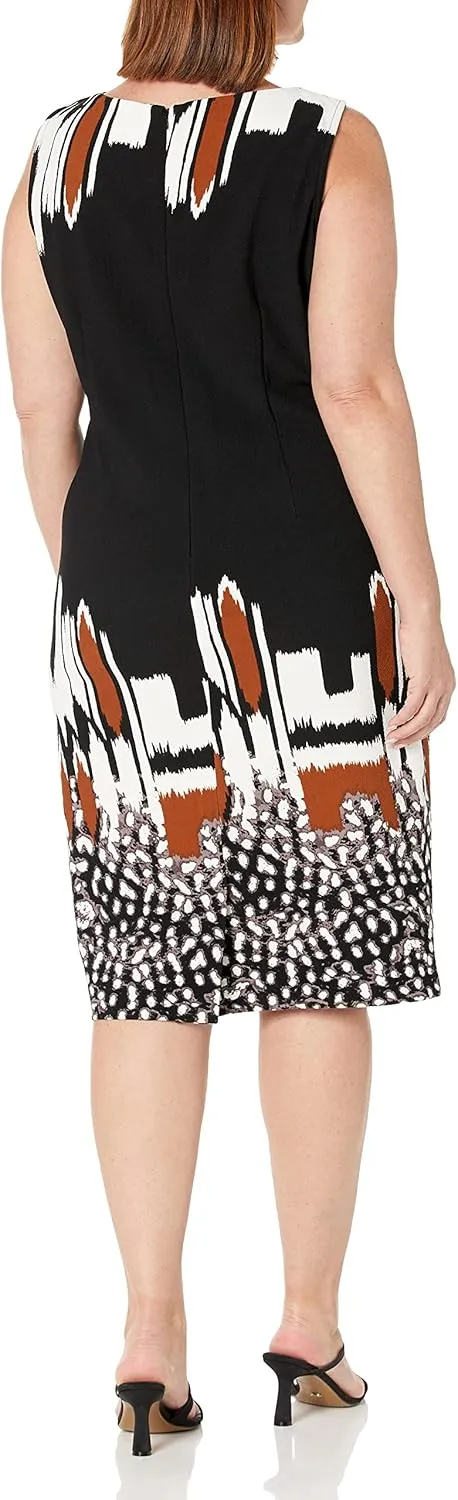 Maya Brooke Women's Plus Size Border Print Knee Length Sheath Dress and 3/4 Sleeve Jacket 2-Piece Set