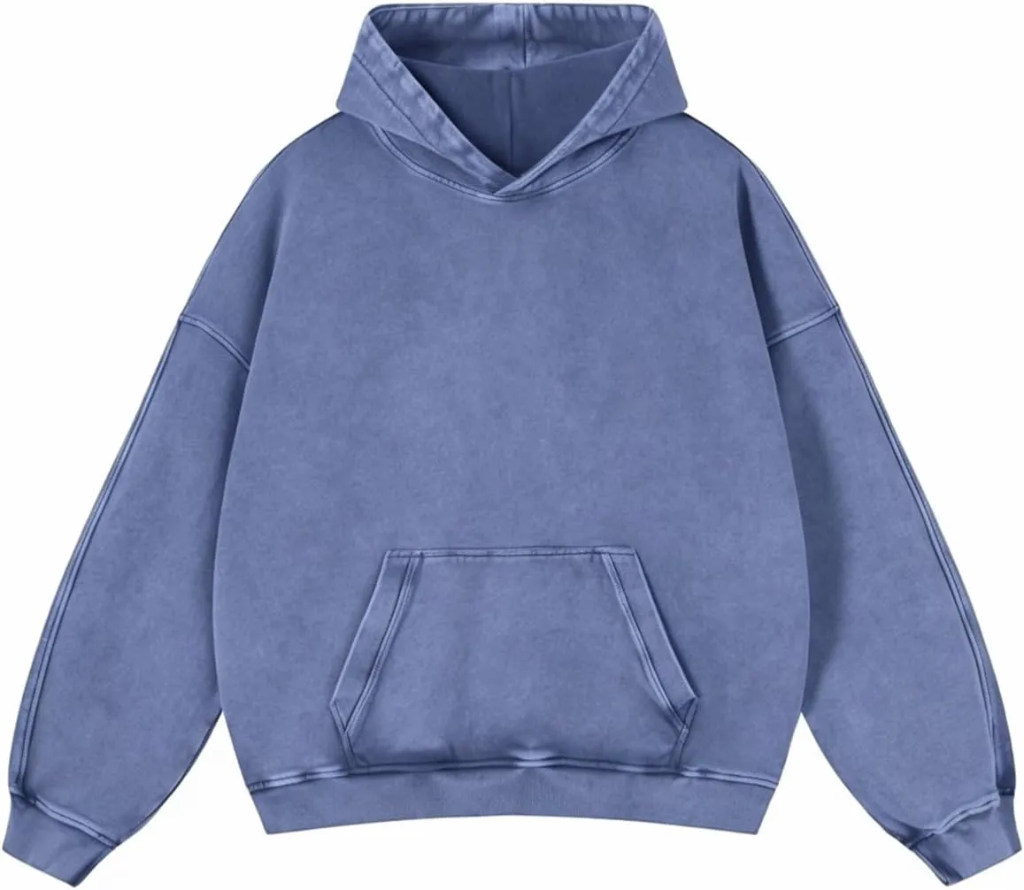 Mens Oversized Hoodies Pullover Women Fall Acid Wash Plain Preppy Hoodie Streetwear Cotton Vintage Hooded Sweatshirt