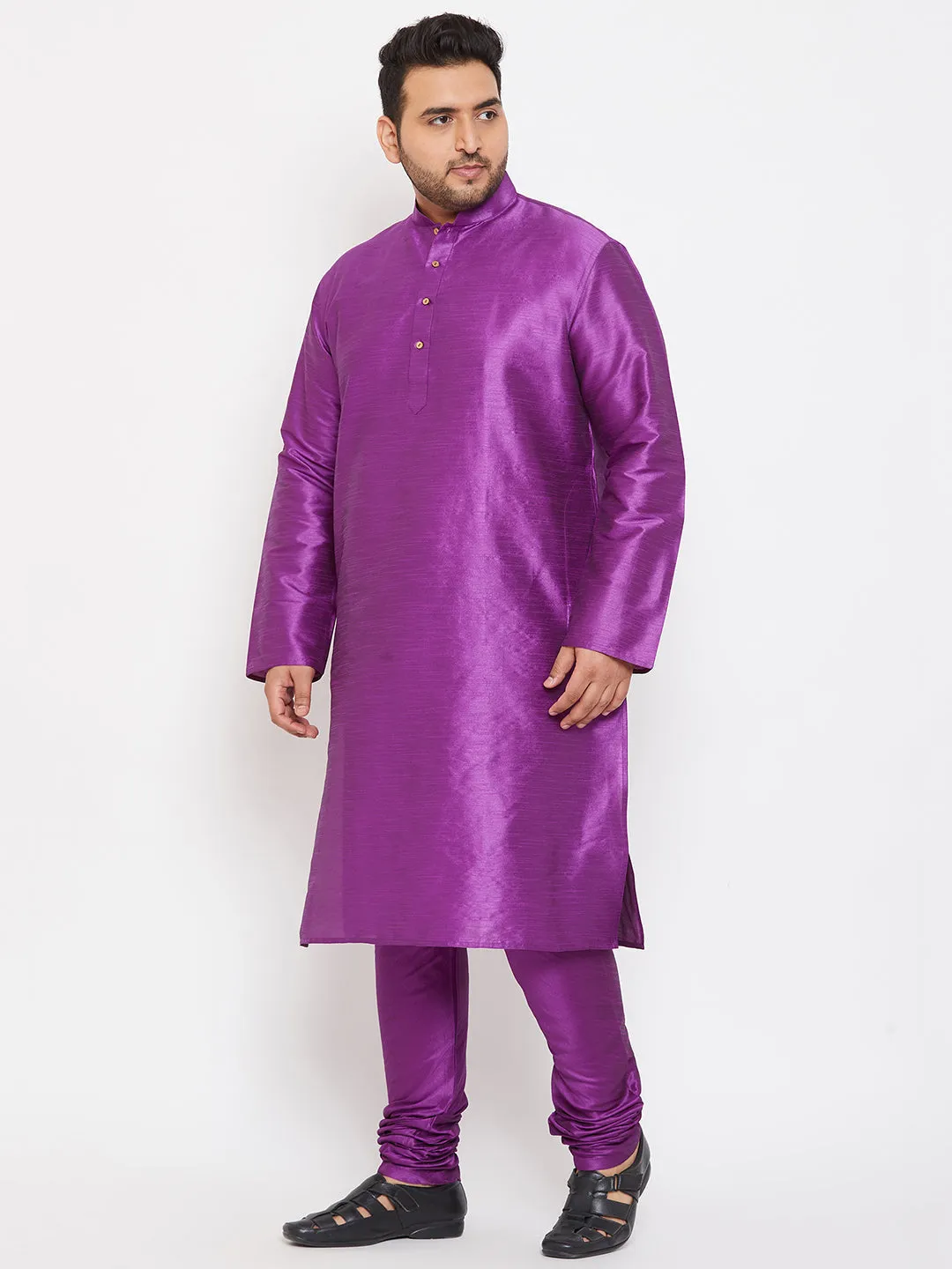 Men's Plus Purple Silk Blend Kurta Pyjama Set - Vastramay