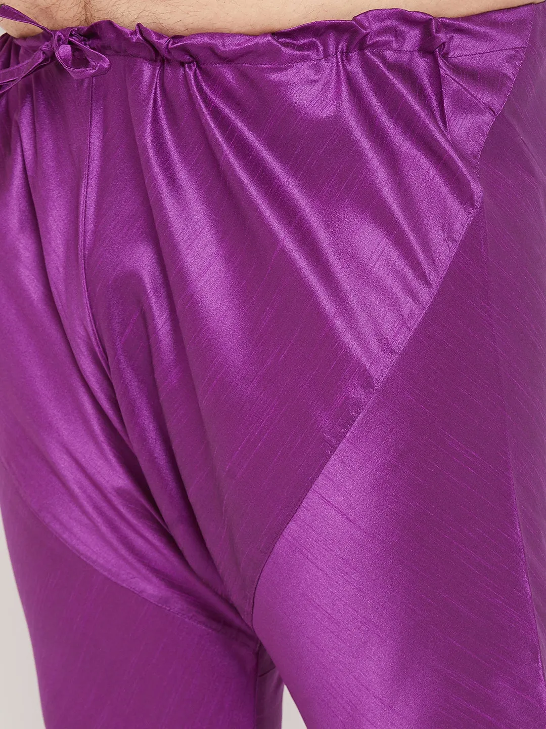 Men's Plus Purple Silk Blend Kurta Pyjama Set - Vastramay