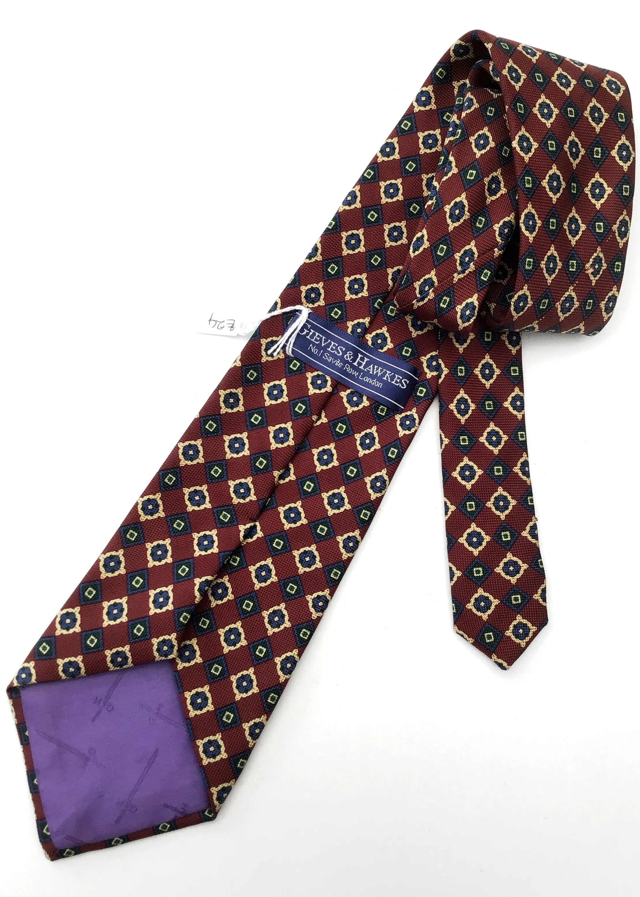 Men's Silk Tie Burgundy Navy Blue Necktie for Gieves & Hawkes
