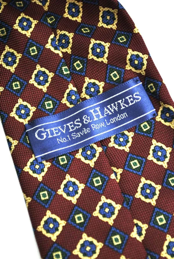 Men's Silk Tie Burgundy Navy Blue Necktie for Gieves & Hawkes