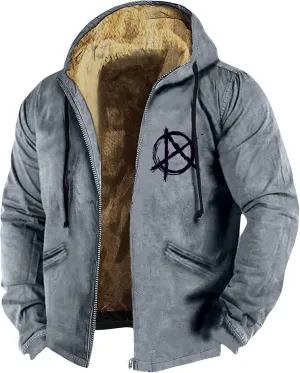 Mens Vintage Fleece Jacket Sherpa Lined Winter Coats Parka Warm Over Outerwear Windproof Casual Hoodies with Pocket