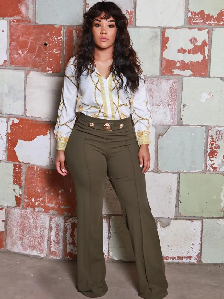 MILAN WIDE LEG PANTS - OLIVE