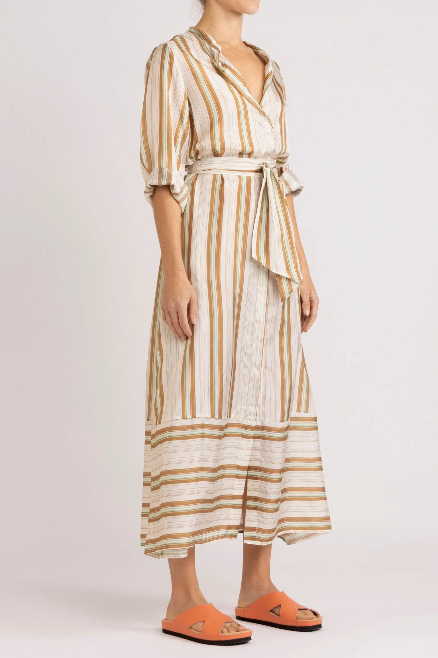 Mira Stripe Silk Shirt Dress