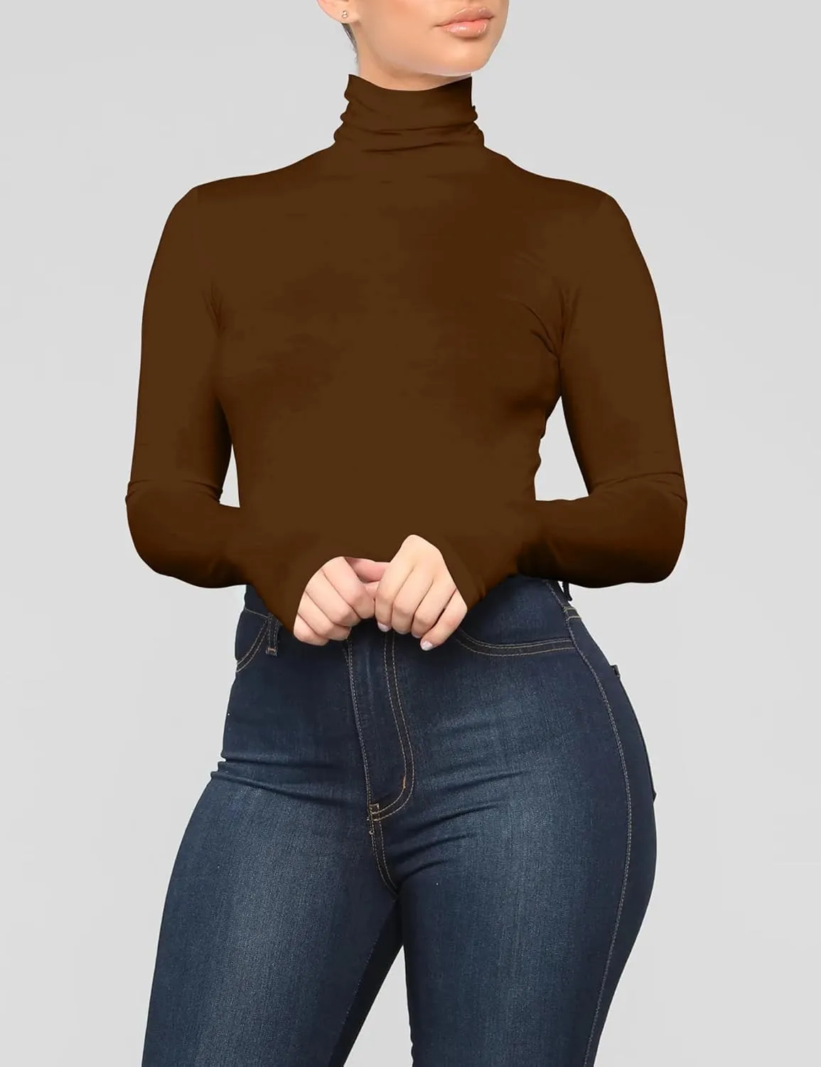 Mokoru Women's Tight Long Sleeve Turtleneck T Shirt Basic Slim Fitted Tops