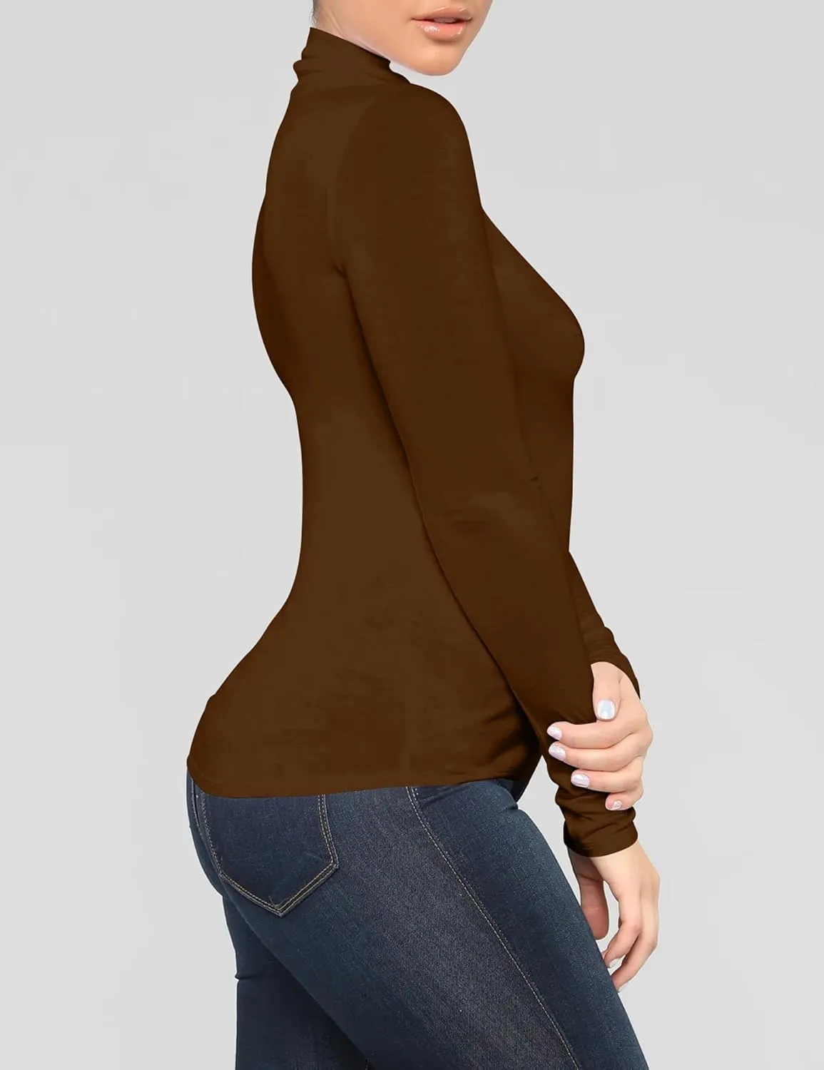 Mokoru Women's Tight Long Sleeve Turtleneck T Shirt Basic Slim Fitted Tops