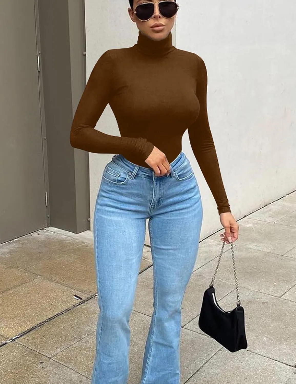 Mokoru Women's Tight Long Sleeve Turtleneck T Shirt Basic Slim Fitted Tops