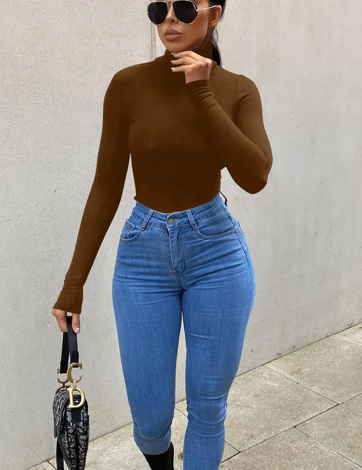 Mokoru Women's Tight Long Sleeve Turtleneck T Shirt Basic Slim Fitted Tops