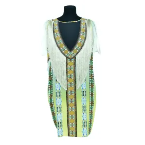 Multicolor Printed Fringe Short Sleeve Dress