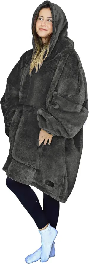 Oversized Hoodie Blanket Sweatshirt Comfortable Sherpa Giant Wearable Blankets Gift for Adults Men Women Teenagers Wife Girlfriend Grey