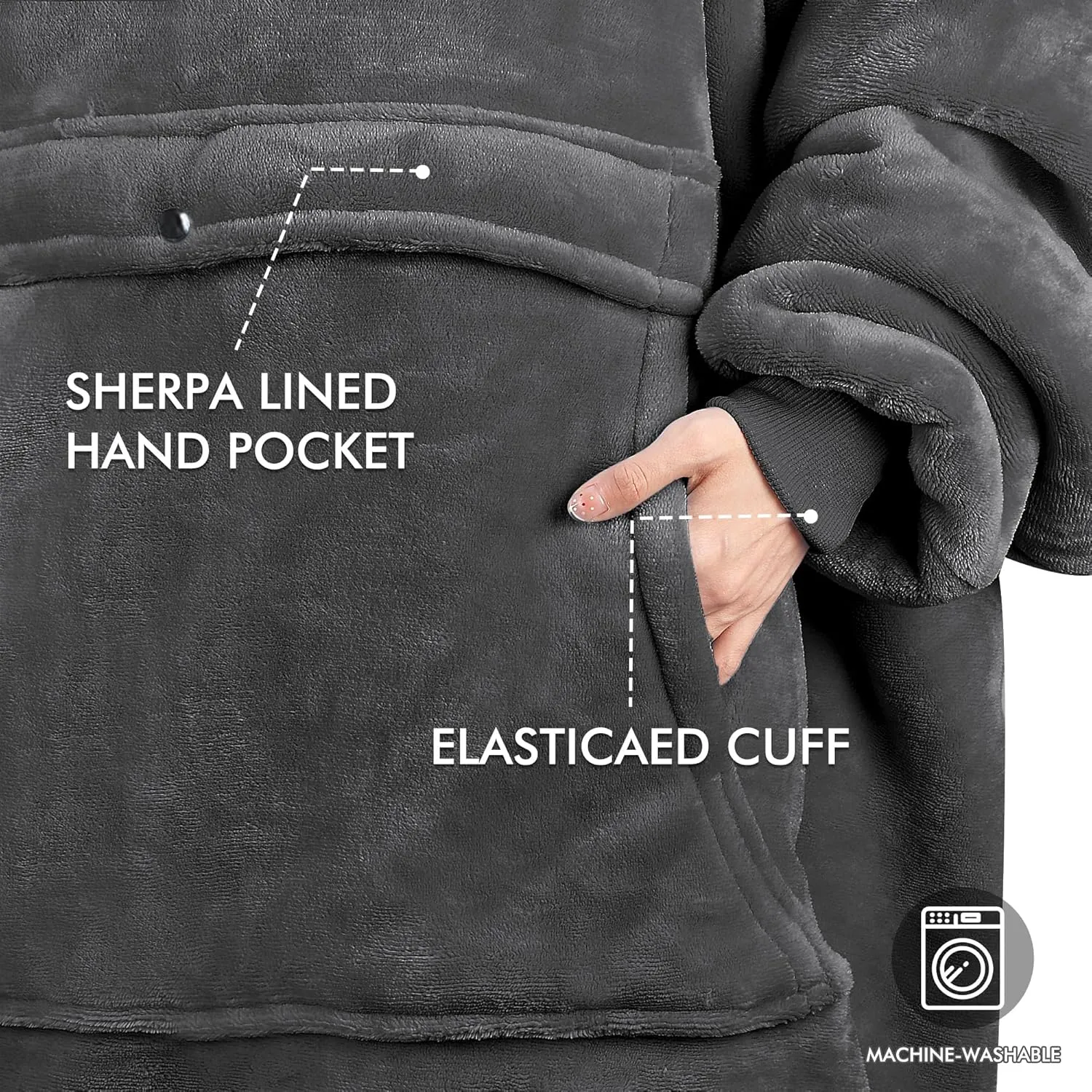 Oversized Hoodie Blanket Sweatshirt Comfortable Sherpa Giant Wearable Blankets Gift for Adults Men Women Teenagers Wife Girlfriend Grey