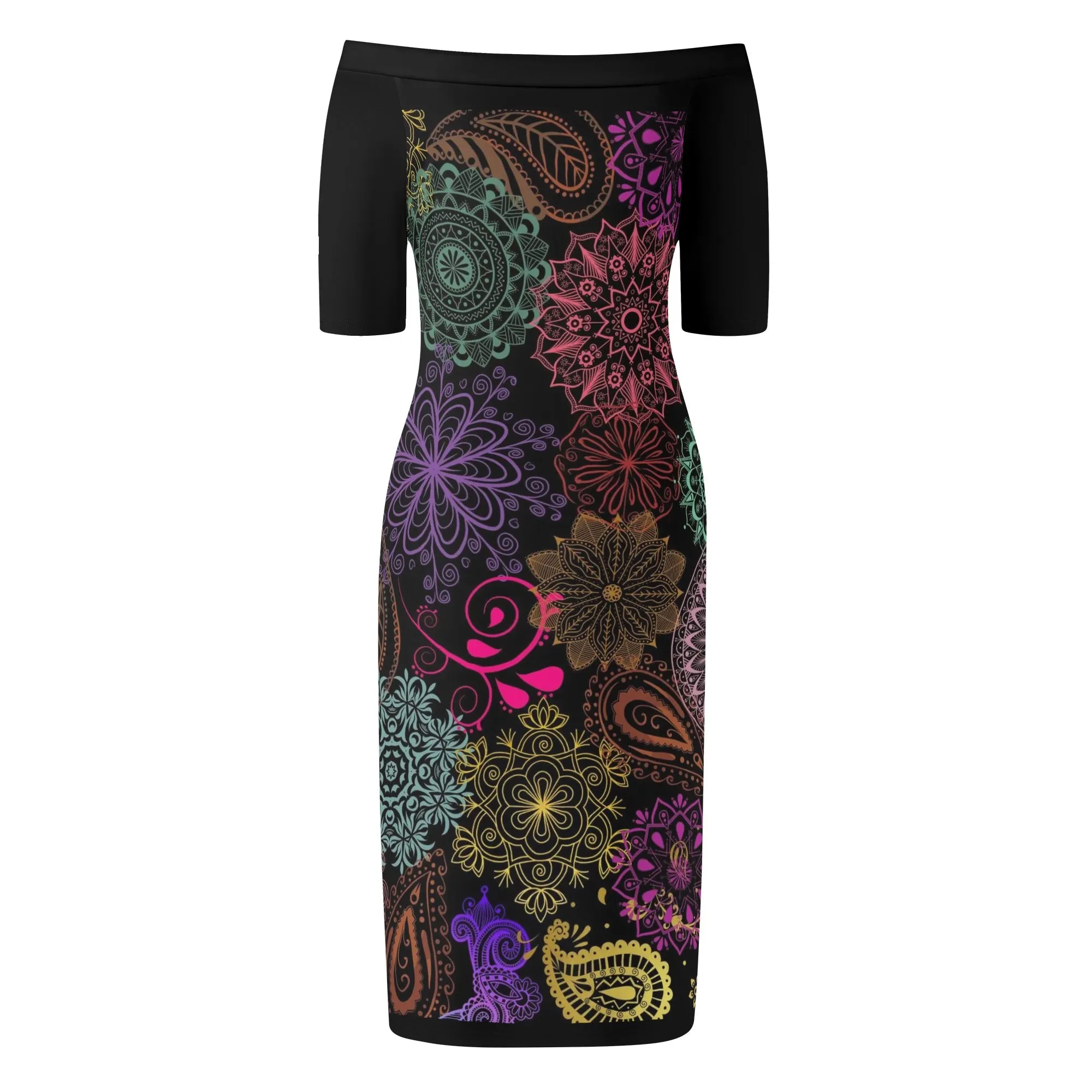 Paisley Mist Womens Off The Shoulder Dress