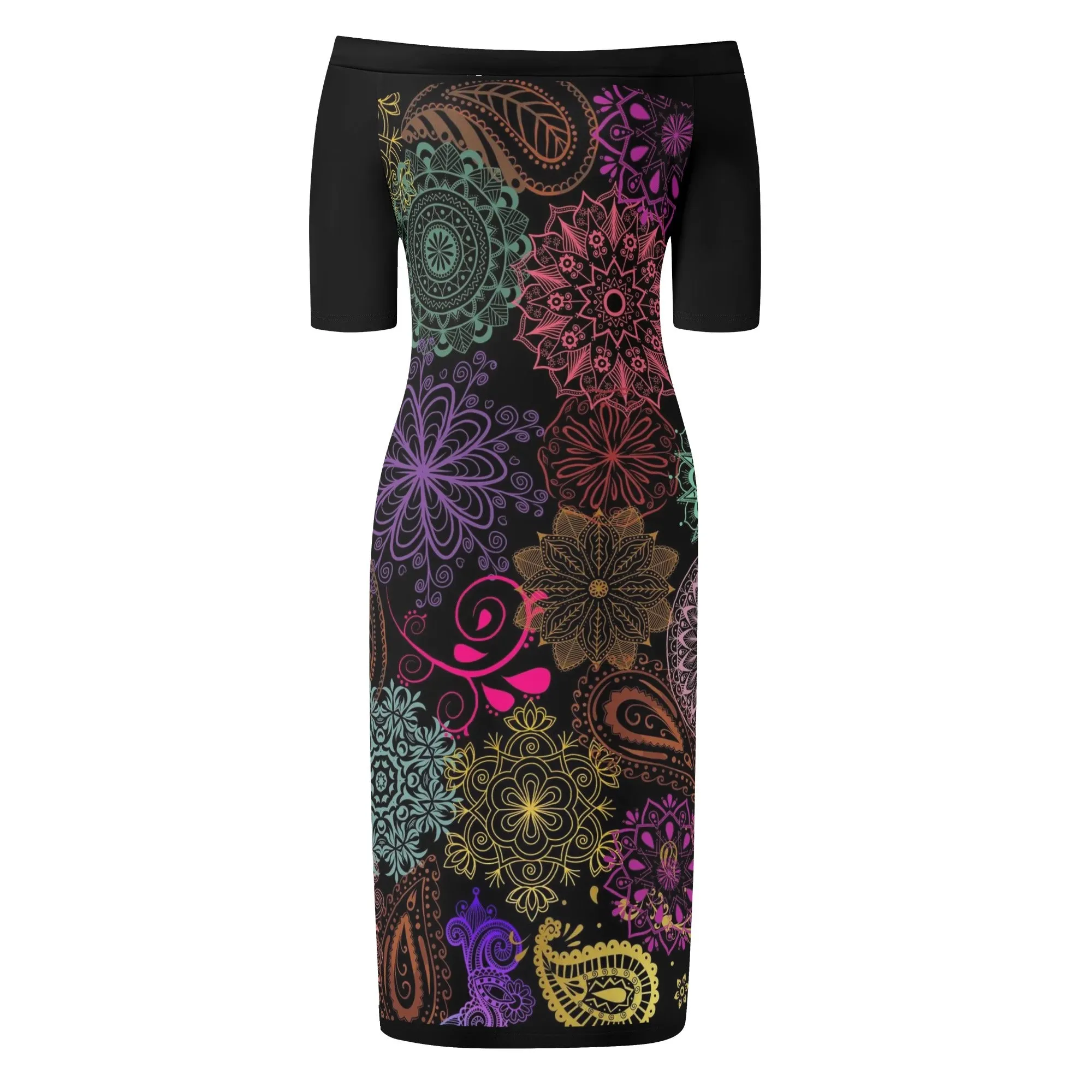 Paisley Mist Womens Off The Shoulder Dress