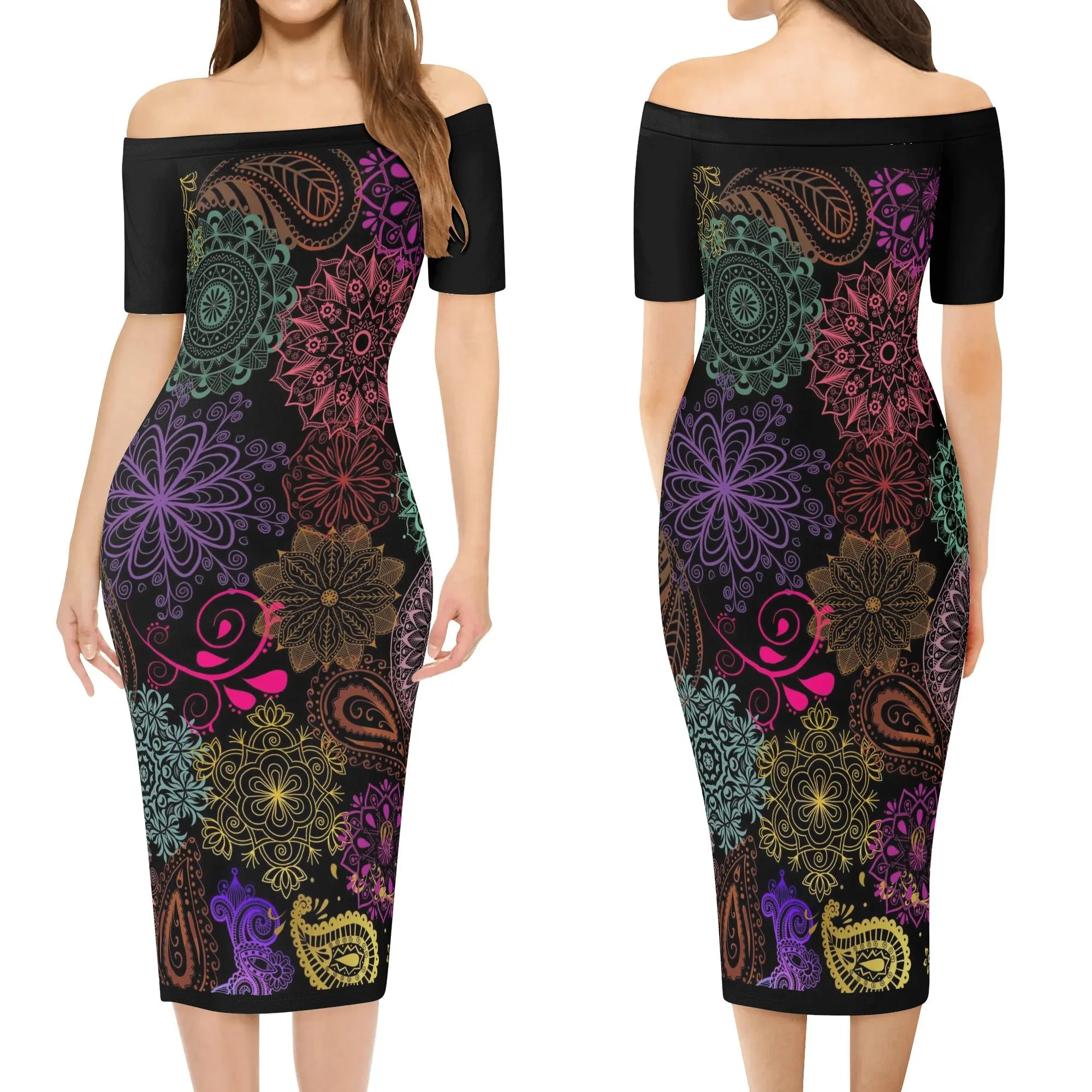 Paisley Mist Womens Off The Shoulder Dress
