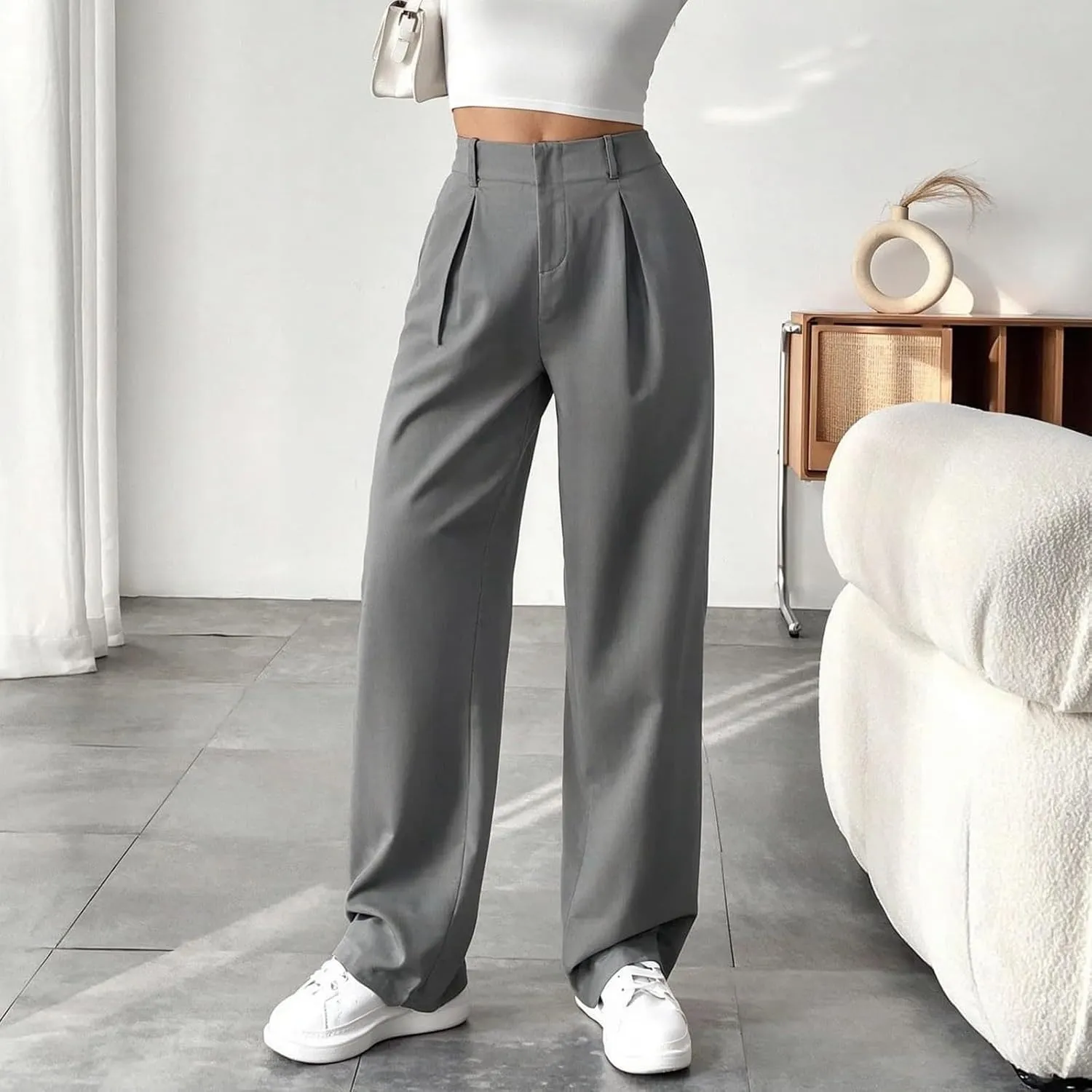 Palazzo Pants for Women Summer Casual Flowy Wide Leg Pants High Waisted Ladies Lightweight Work Pant with Pockets