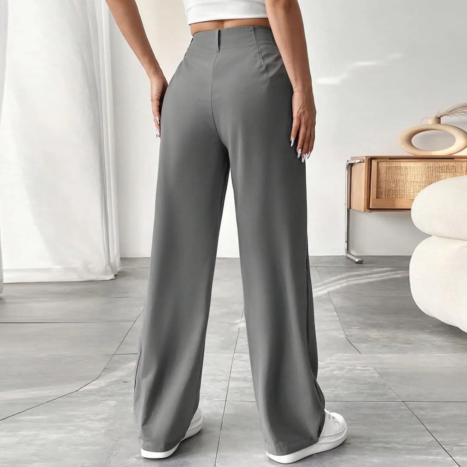 Palazzo Pants for Women Summer Casual Flowy Wide Leg Pants High Waisted Ladies Lightweight Work Pant with Pockets