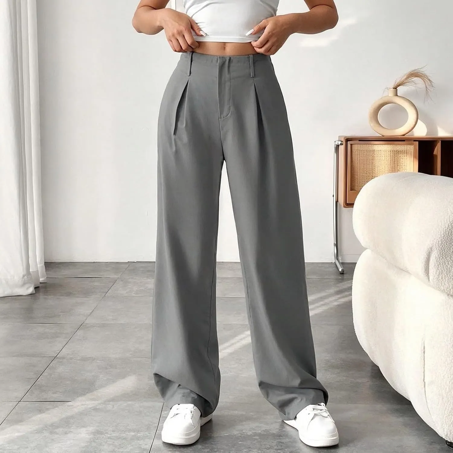 Palazzo Pants for Women Summer Casual Flowy Wide Leg Pants High Waisted Ladies Lightweight Work Pant with Pockets