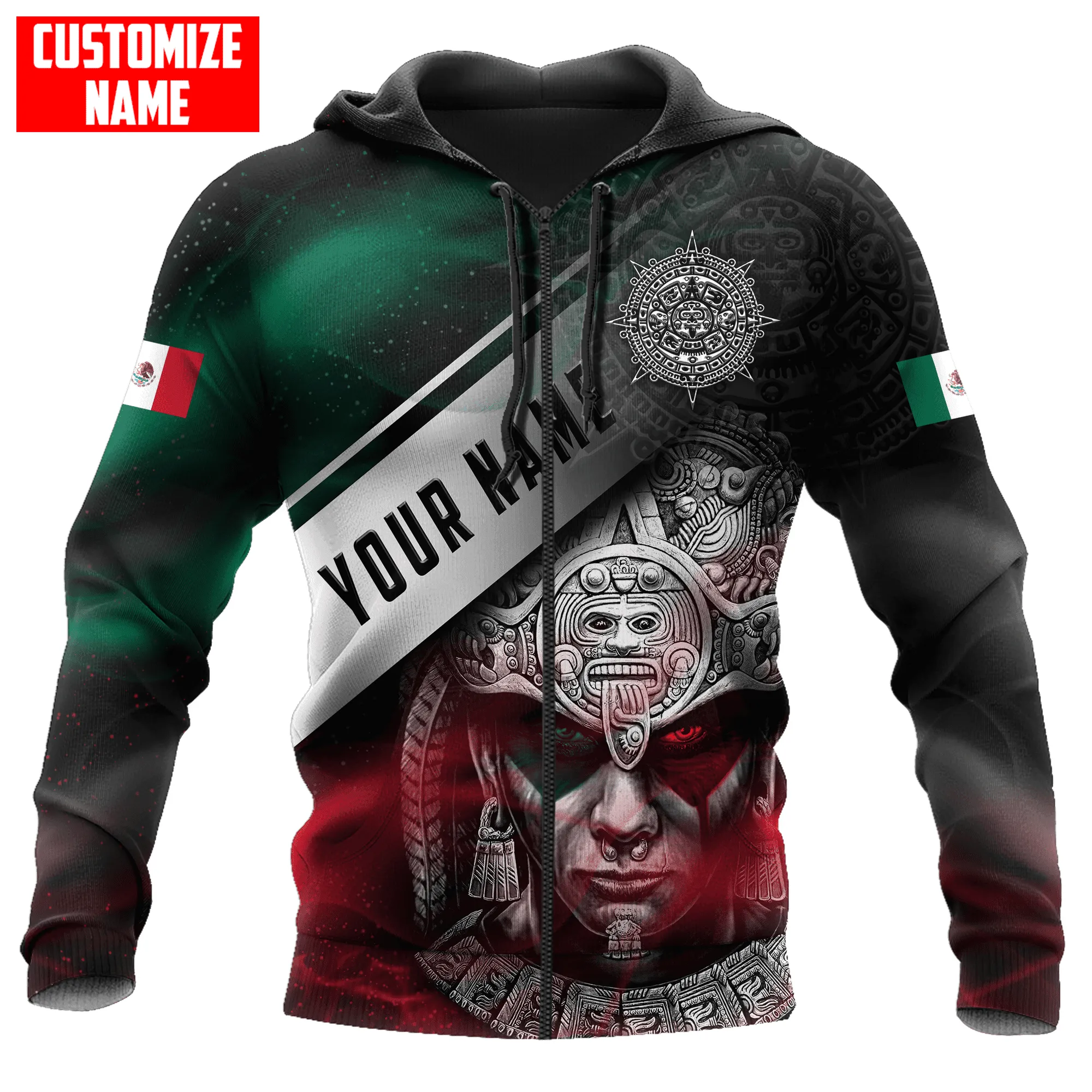 Personalized Name Mexico Aztec Warrior Smoke Unisex Sweatshirt Zip Hoodie Shirt, Christmas Gift
