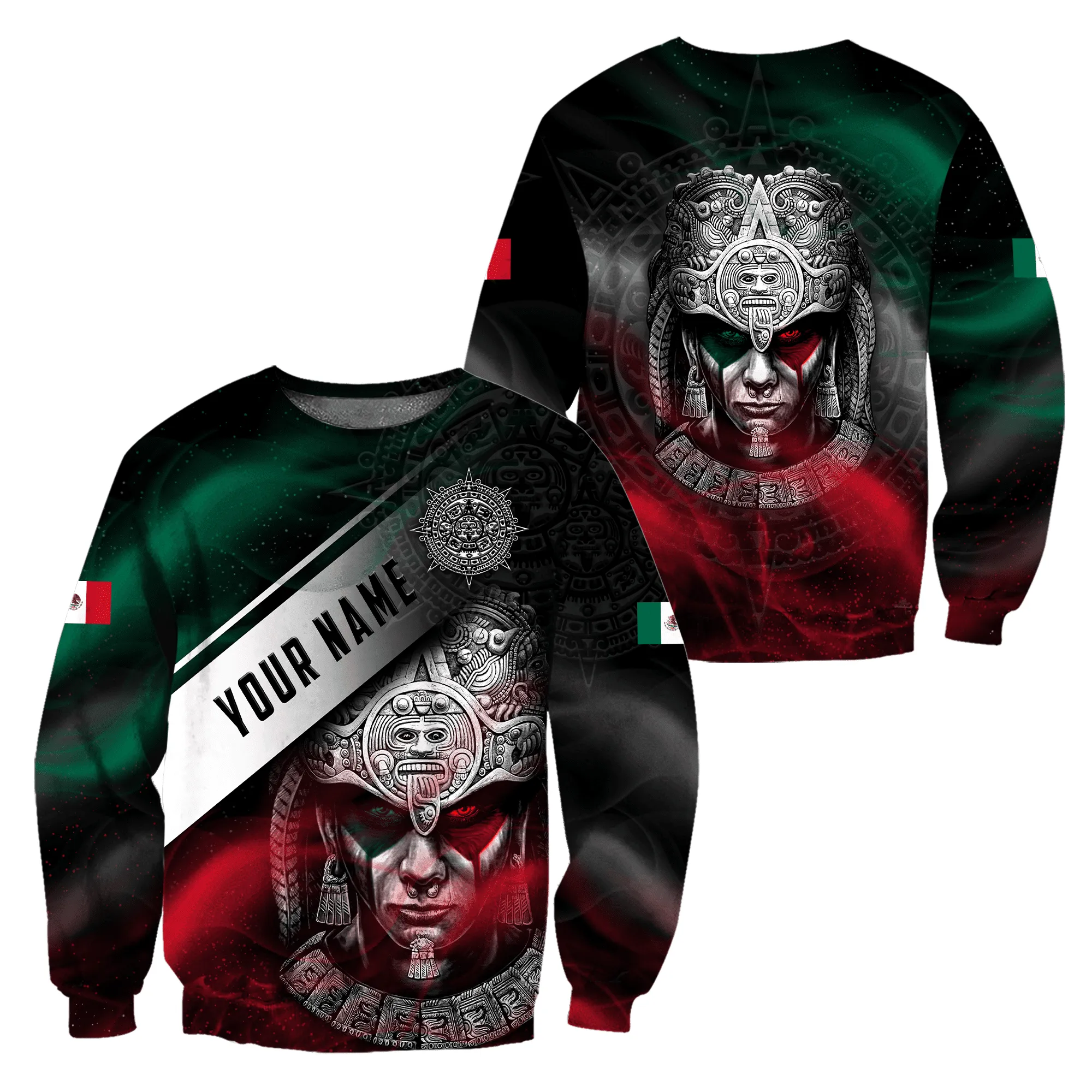 Personalized Name Mexico Aztec Warrior Smoke Unisex Sweatshirt Zip Hoodie Shirt, Christmas Gift
