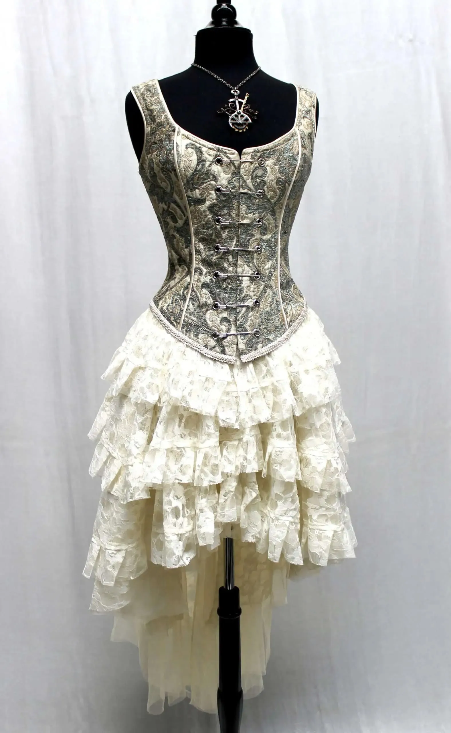 PIN BODICE - GREEN/IVORY TAPESTRY