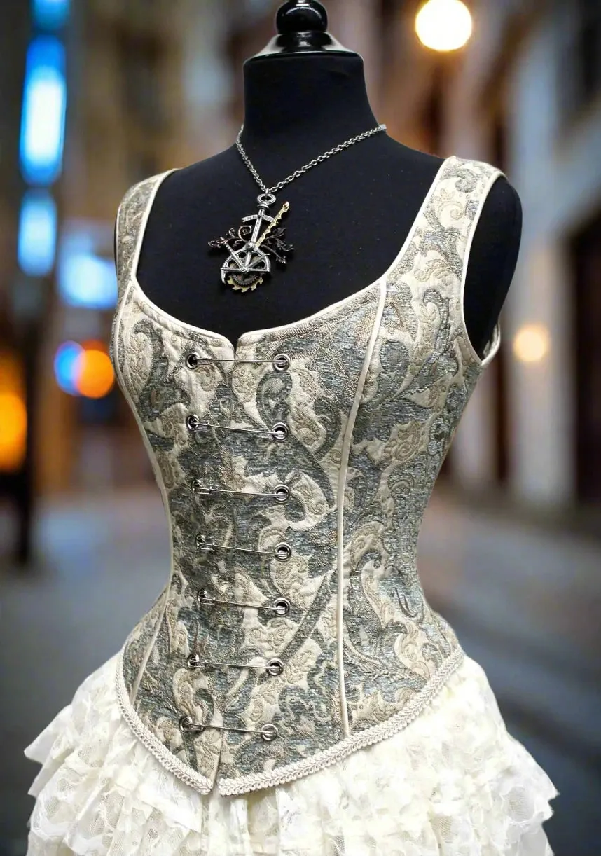 PIN BODICE - GREEN/IVORY TAPESTRY