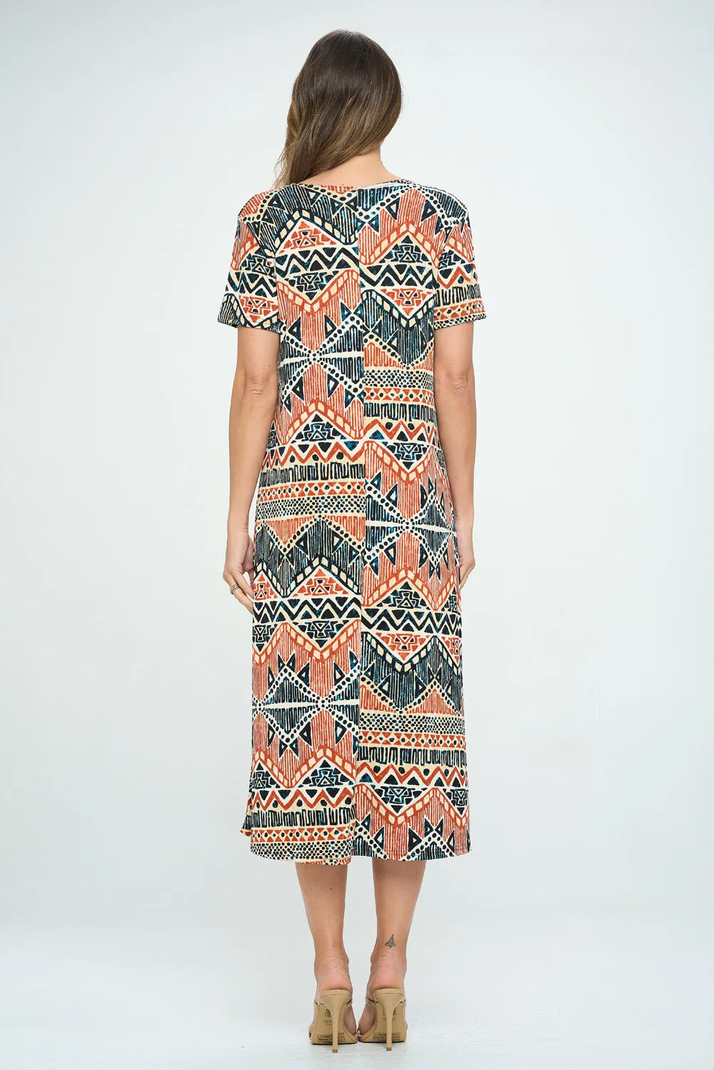 Print Long Dress Short Sleeve -7002BN-SRP1-W381