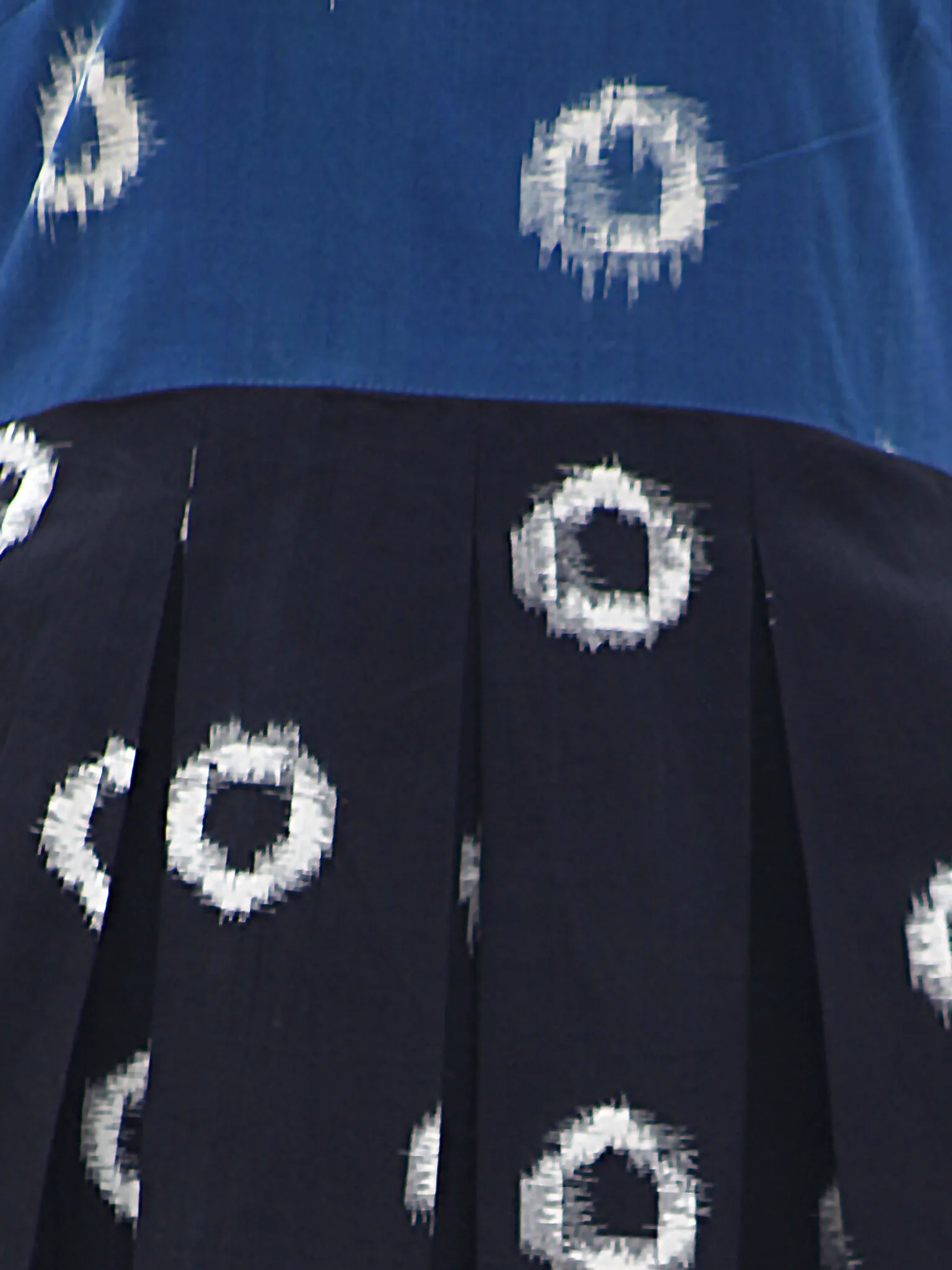 Prussian Blue Black Ivory Handwoven Double Ikat Pleated Cold Shoulder Dress With Side Pockets & Back Zip -  D81F853
