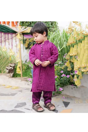 Purple Sequins Embroidered Silk Kurta With Churidar Set