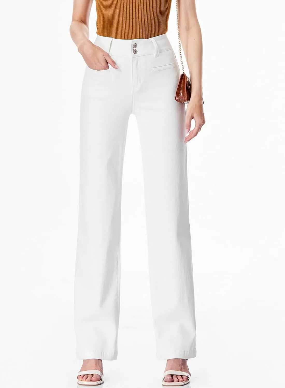 Sidefeel Women's Jeans High Waisted Straight Leg Stretchy Jeans Trendy Welt Pockets Loose Wide Leg Zimbaplatinum Denim Pants