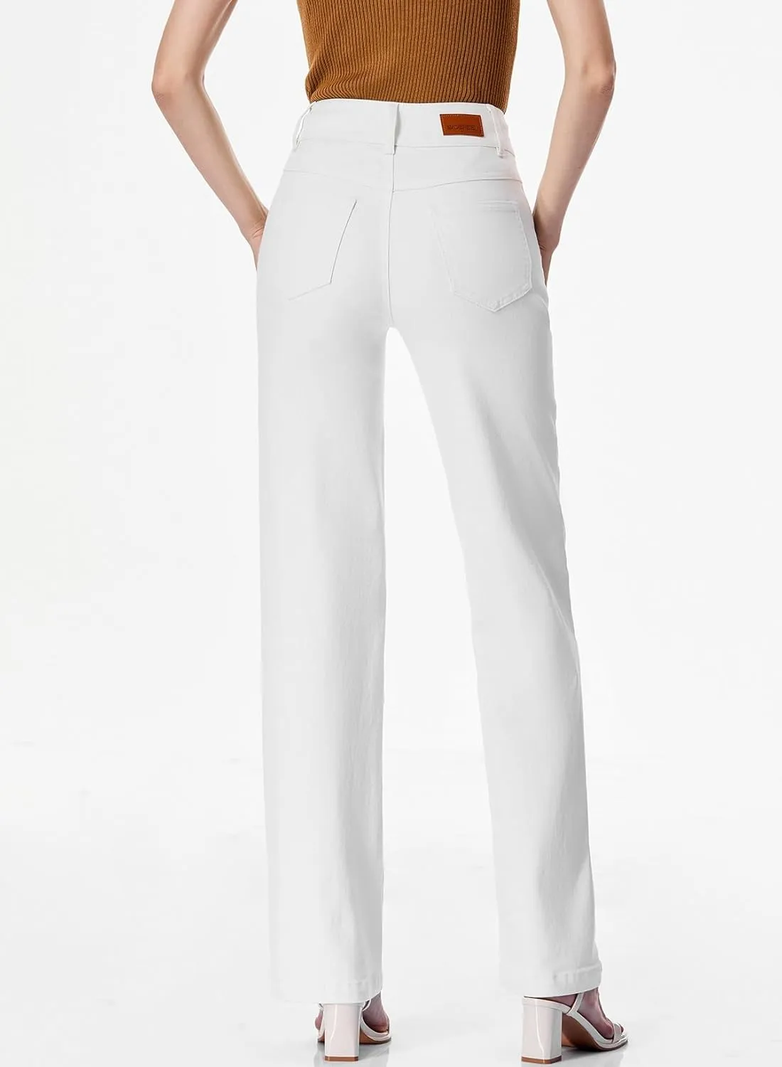 Sidefeel Women's Jeans High Waisted Straight Leg Stretchy Jeans Trendy Welt Pockets Loose Wide Leg Zimbaplatinum Denim Pants