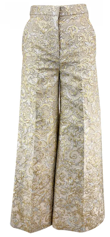 Stella McCartney Brocade Wide Leg Pants in Gold