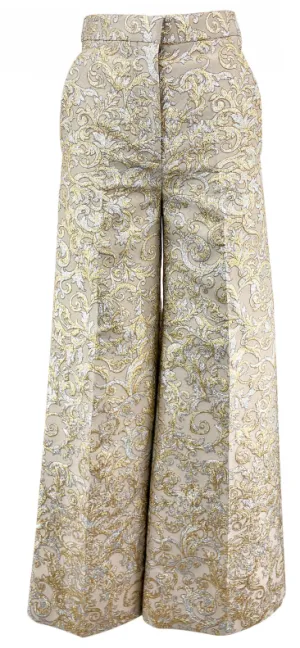 Stella McCartney Brocade Wide Leg Pants in Gold