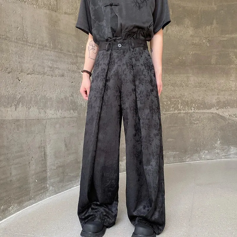 Summer New Man's Pants Three-dimensional Jacquard Design Broad Leg Straight Tube Trend Fashion Loose Trousers 9C5613